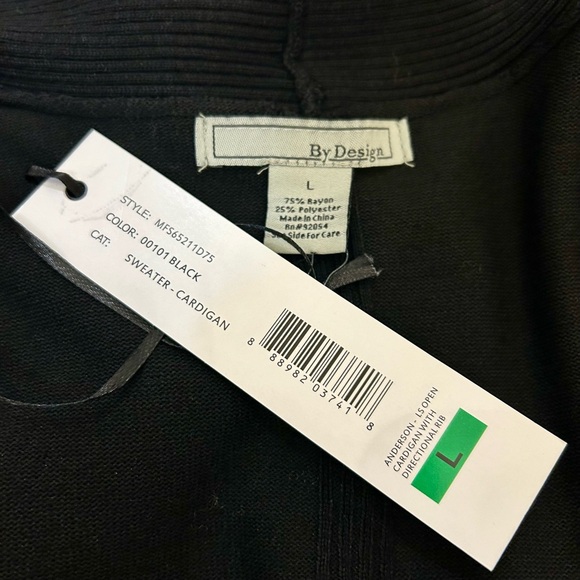 Black Cardigan Sweater, LS Open, Ribbed Design, New with Tags - Picture 6 of 9